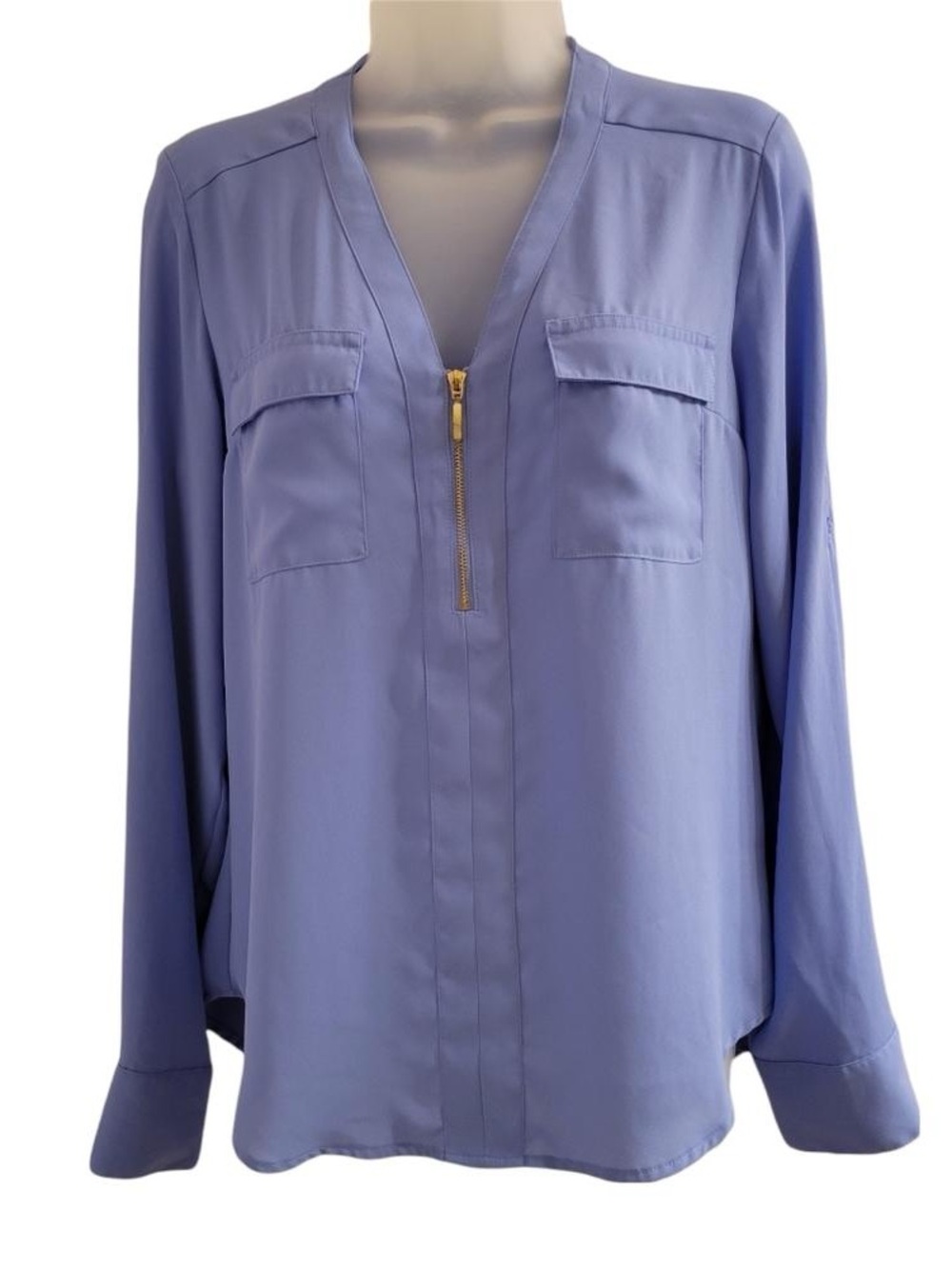Womens Lavender Zip-Front Long Sleeve Blouse